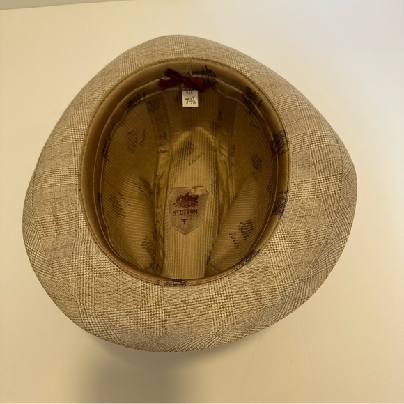 Stetson Fedora Plaid Light Brown with Feather Size 7 3/8 - Picture 6 of 8